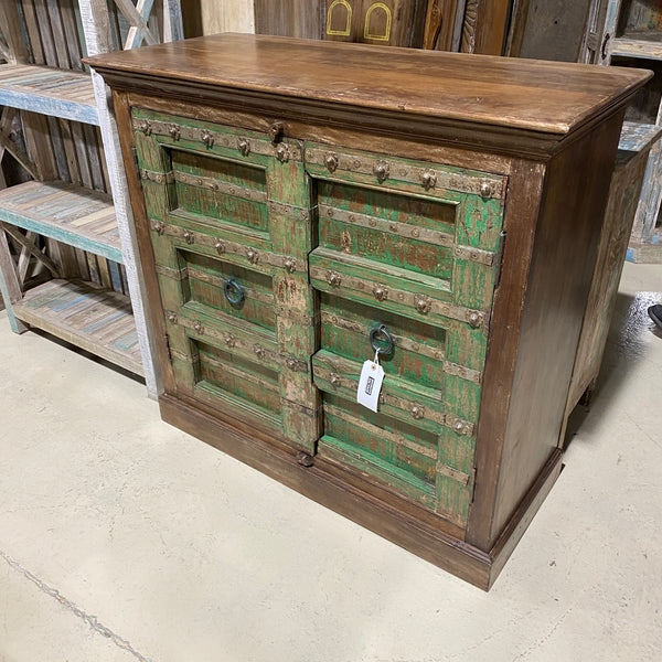 UPCYCLED INDIAN DOOR CABINET | GREEN PATINA (W120CM | H112CM)