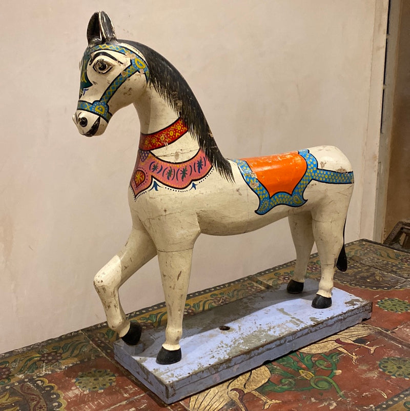 VINTAGE HAND PAINTED HORSE ON STAND