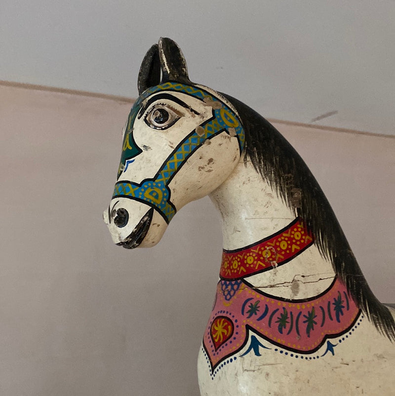 VINTAGE HAND PAINTED HORSE ON STAND