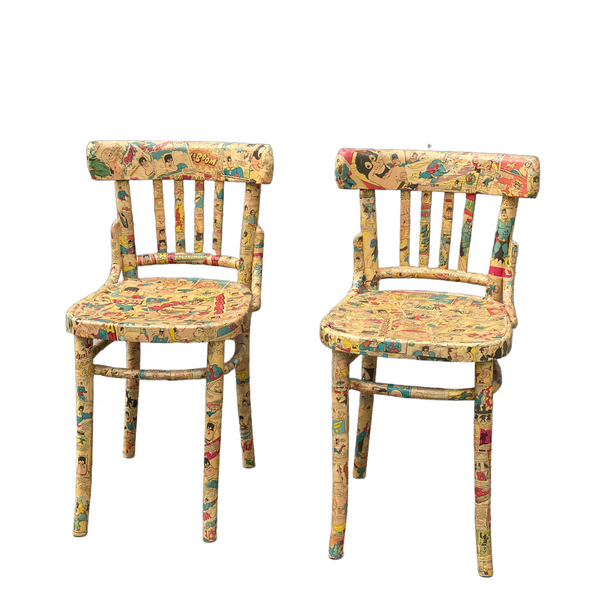 Pair of Vintage "Beano Comic" Decoupage Chairs
