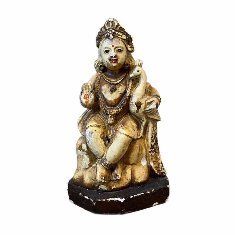 Vintage hand painted terracotta figurine | Ganesh & Peacock.