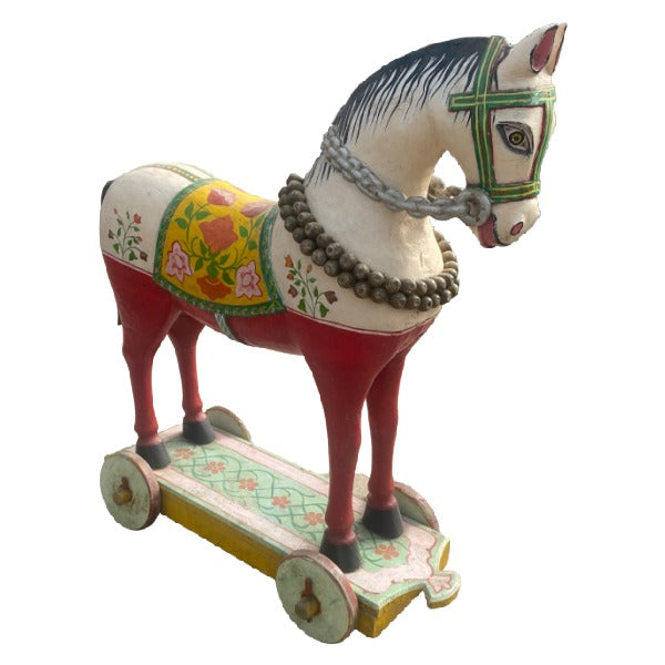 VINTAGE HAND PAINTED HORSE ON WHEELS | W66cm H83cm