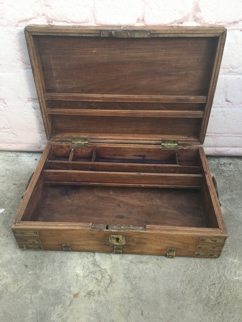 Antique teak & brass desk box.