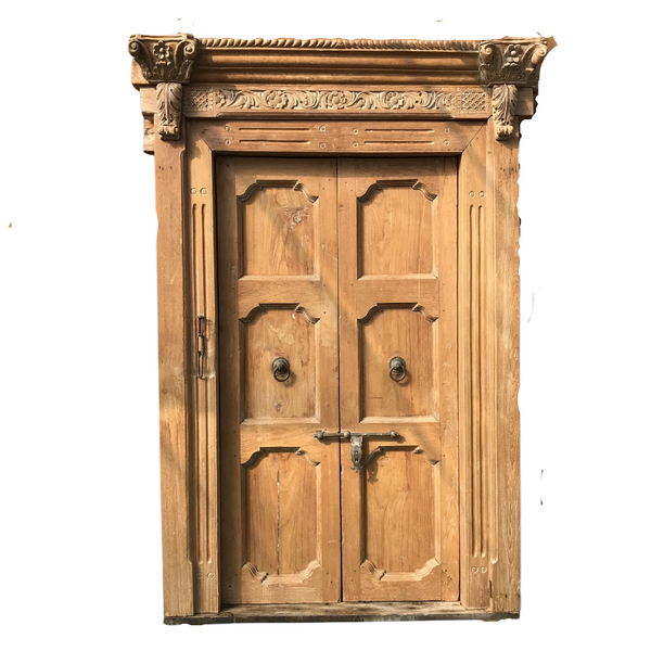 Antique Indian Haveli Mansion Door with Carved Frame (H226cm | W145cm)