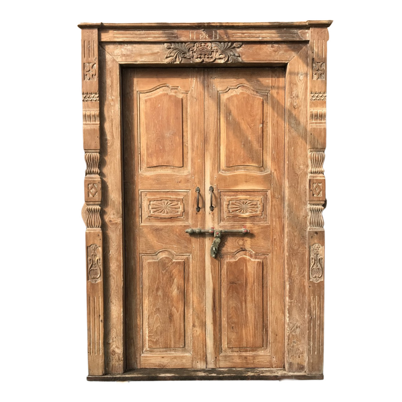 Antique Indian Mansion Doors in Carved Columns Frames (H208cm | W143cm)