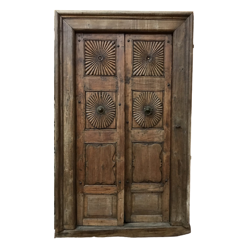 Vintage carved teak door in frame (H226cm | W127cm)
