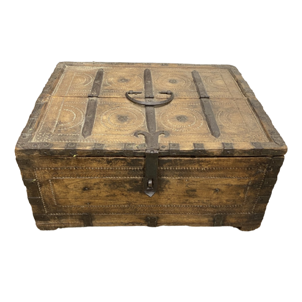 ANTIQUE INDIAN TRIBAL DOWRY BOX | DESK & JEWELLERY BOX  (W:33CM H:16CM)
