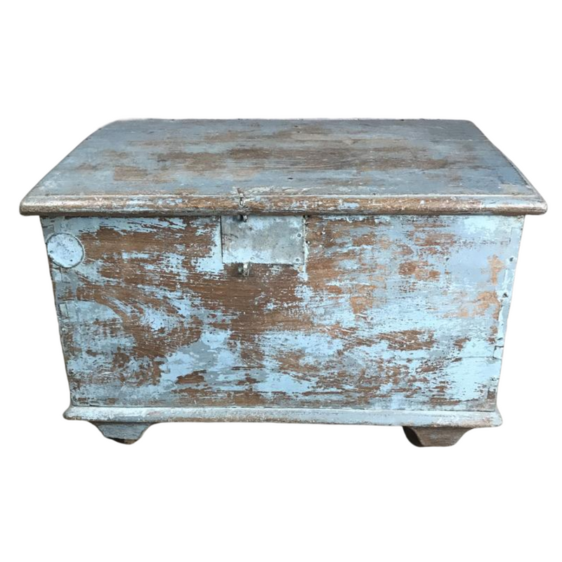 Vintage Indian blue painted teak chest on wheels (W68cm | H44cm)