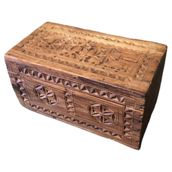 ANTIQUE CARVED TRIBAL DOWRY BOX INDIA | DESK & JEWELLERY BOX