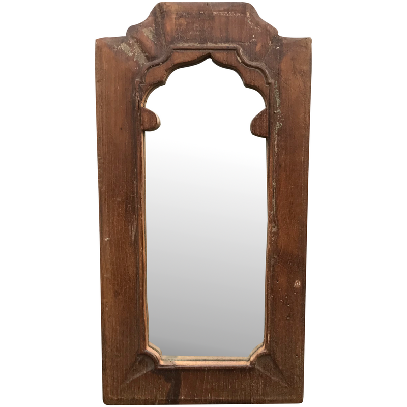 Old hand carved Indian teak wall mirror with a mihrab style  | 24121