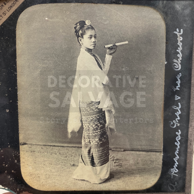 Lantern Slide | A Burmese Girl and her Cheroot, Burma (ca 1890s)