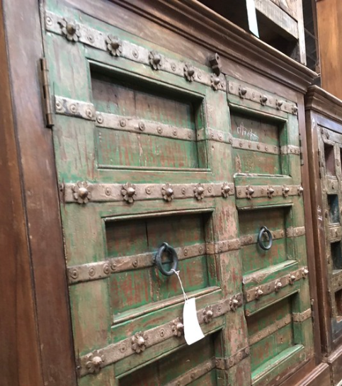 UPCYCLED INDIAN DOOR CABINET | GREEN PATINA (W120CM | H112CM)