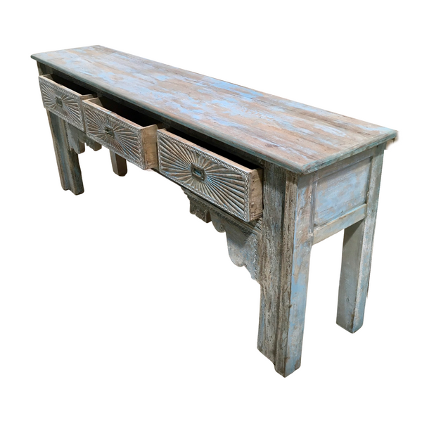 Hand painted &  carved Blue Console Table Sideboard (W221CM | H91CM)