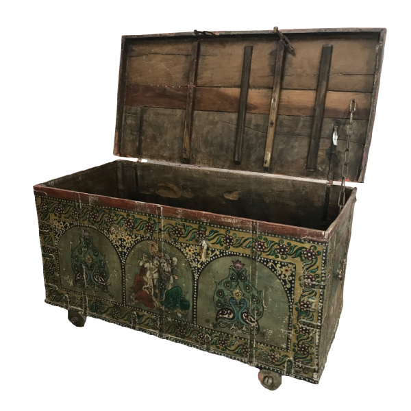 Antique Indian Painted Dowry Chest (W157cm | H82cm)