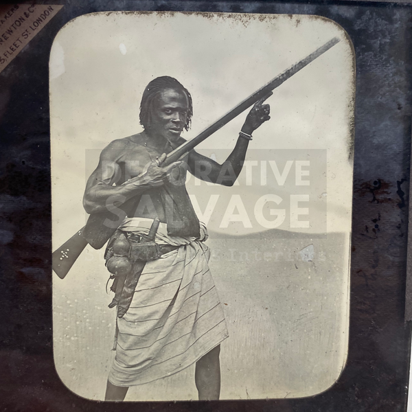 Lantern Slide | Friendly Warrior in Desert at Assouan, Sudan (ca 1890s)