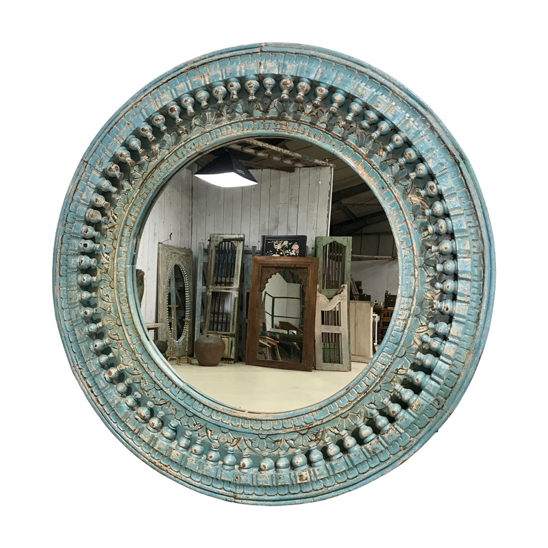 Hand Carved Indian Ornate Circular Mirror | ø90cm