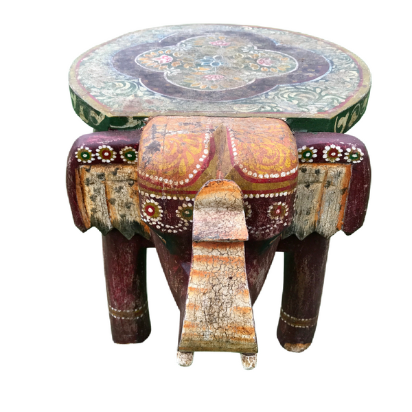 HAND CARVED & PAINTED INDIAN ELEPHANT SIDE TABLE
