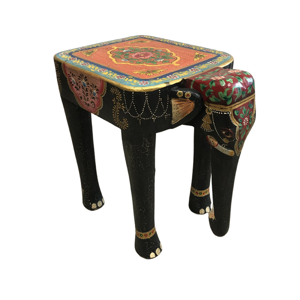HAND PAINTED INDIAN ELEPHANT SIDE TABLE/ STOOL (H48cm | W32cm)
