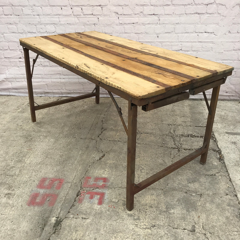 VINTAGE MILITARY DUAL HEIGHT FOLDING TRESTLE TABLE (W153CM | H77CM OR H40CM)