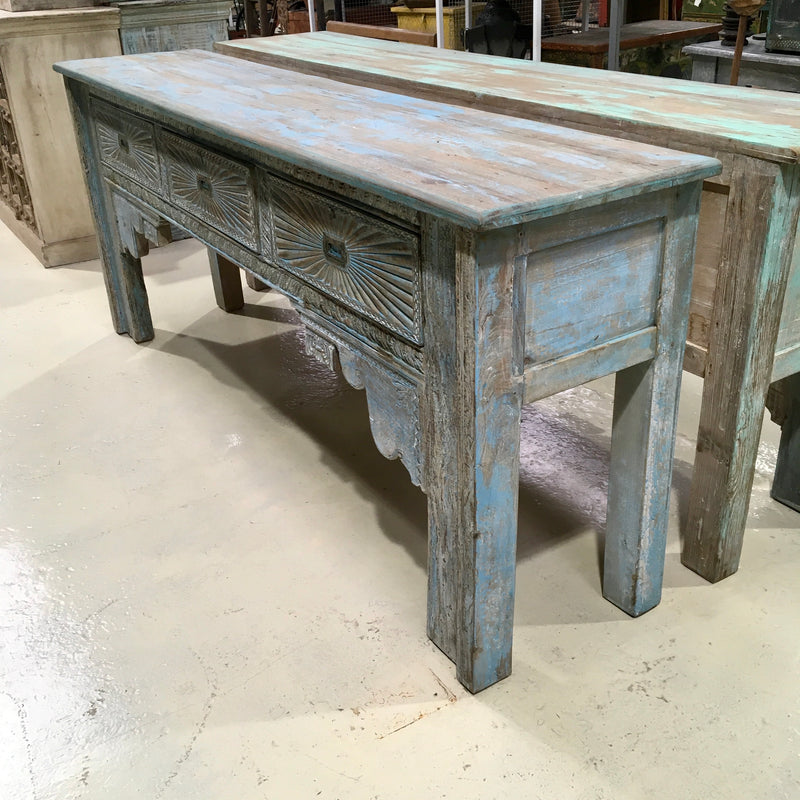 Hand painted &  carved Blue Console Table Sideboard (W221CM | H91CM)