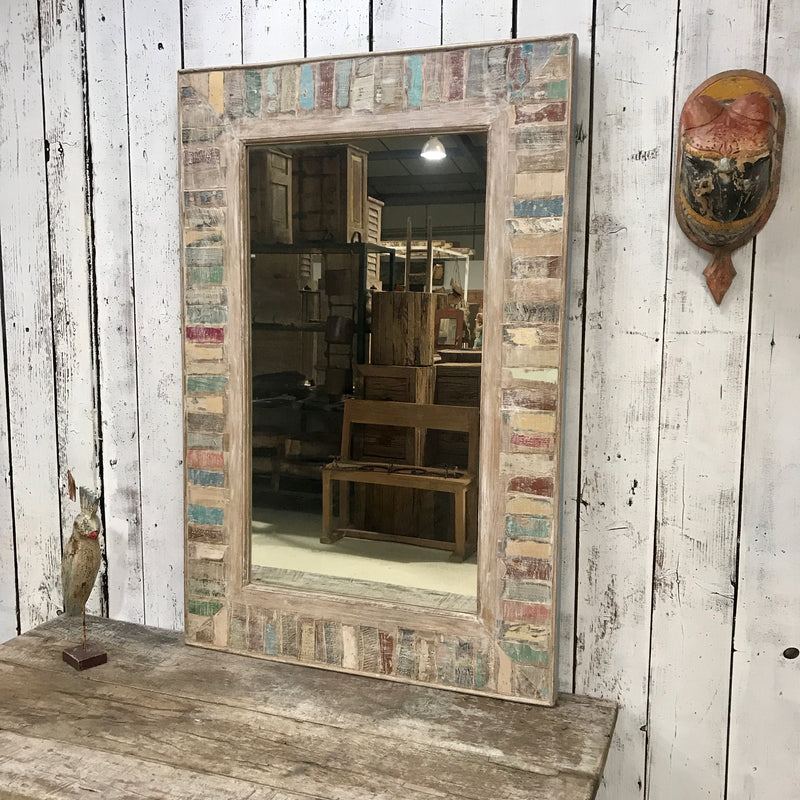 HAND CRAFTED RECLAIMED INDIAN TEAK WOOD MIRROR (H121CM | W80CM)