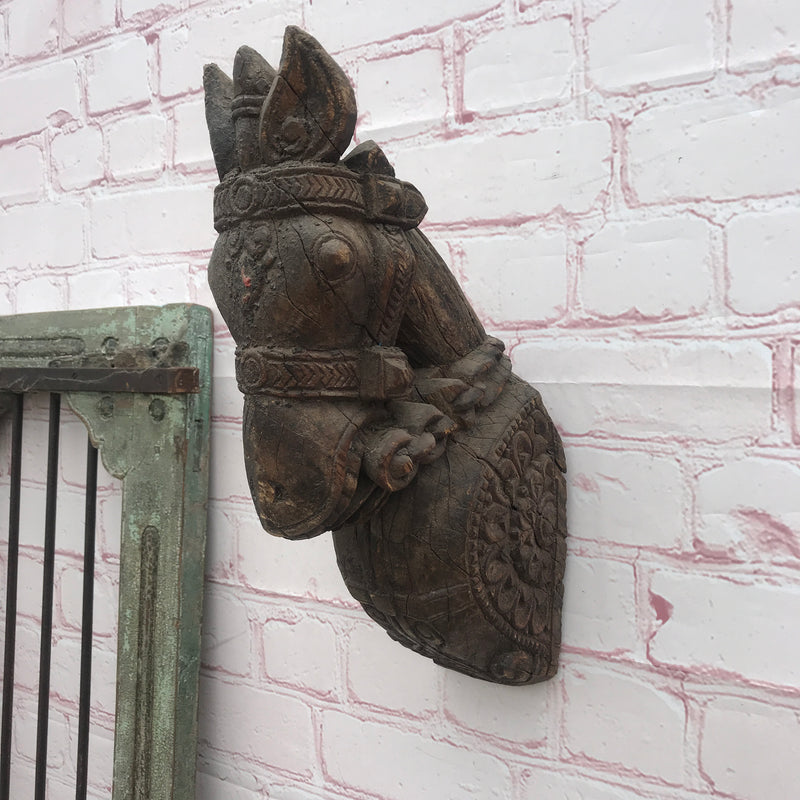 ANTIQUE INDIAN HORSE HEAD ARCHITECTURAL WALL DECOR
