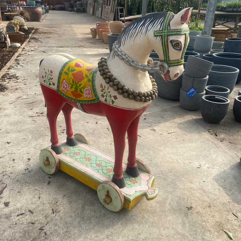 VINTAGE HAND PAINTED HORSE ON WHEELS | W66cm H83cm