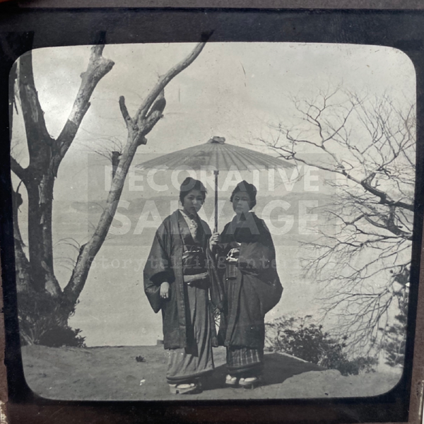 Lantern Slide | Ladies walking in winter costume, Japan (ca 1890s)