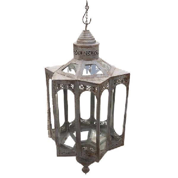 Vintage hanging hurricane lantern | GREY PATINA (H84cm)