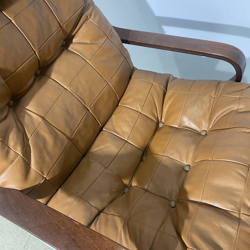 Mid Century Leather Swivel Armchair