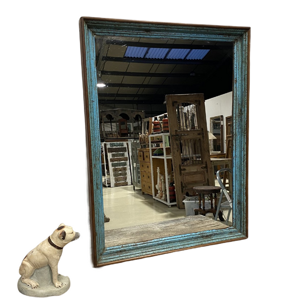 RUSTIC PAINTED INDIAN WALL MIRROR • BLUE (H105CM | W79CM)