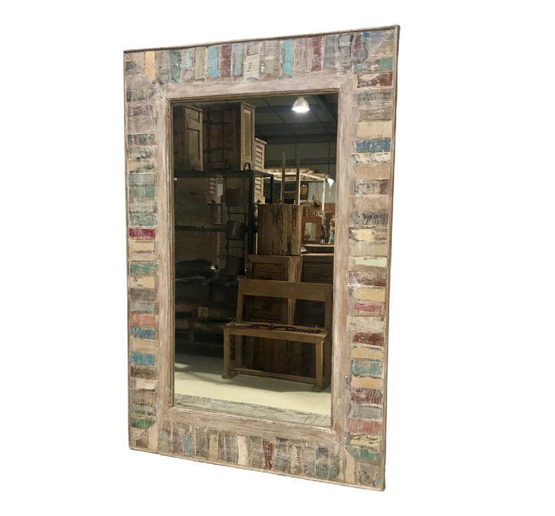 HAND CRAFTED RECLAIMED INDIAN TEAK WOOD MIRROR (H121CM | W80CM)