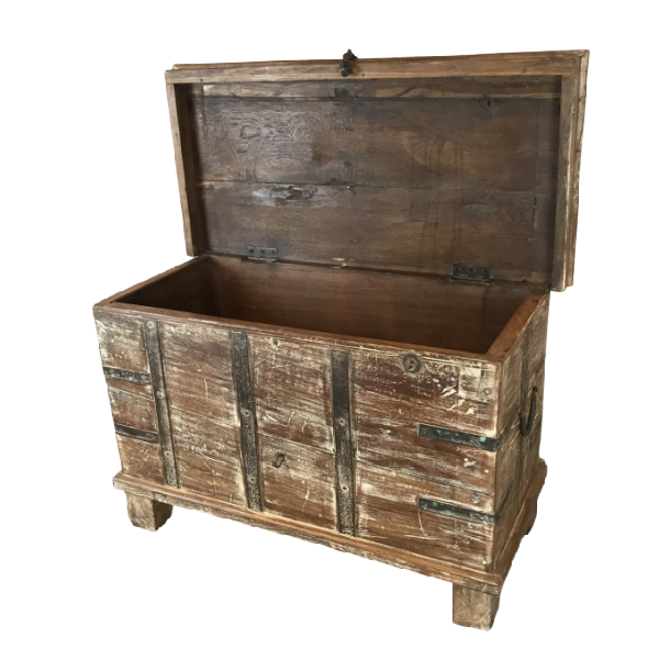 RECLAIMED INDIAN HARDWOOD CHEST METAL BANDED • W74CM | H46CM
