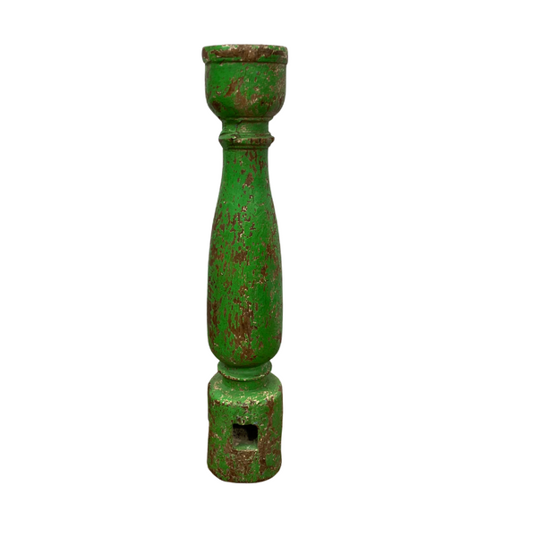 INDIAN TABLE LEG CANDLE HOLDER | GREEN PATINA (H53CM | DIAM 9CM)