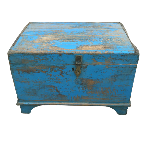 RUSTIC PAINTED BLUE INDIAN CHEST