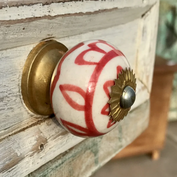Red Painted Ceramic Door Cabinet Knob