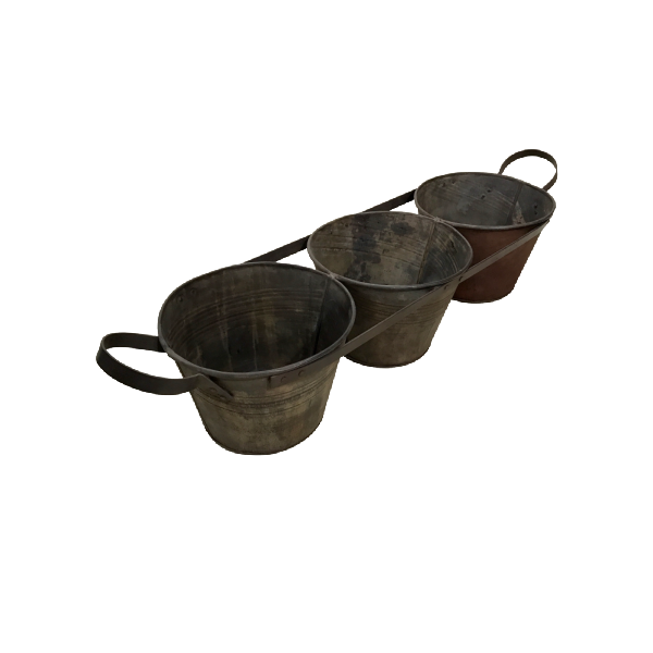 Triple Bucket Galvanised Metal Planter (W110CM x H25CM)