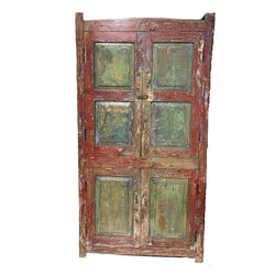 VINTAGE INDIAN HAND PAINTED CUPBOARD CABINET | Red & Green (H179CM | W93CM)