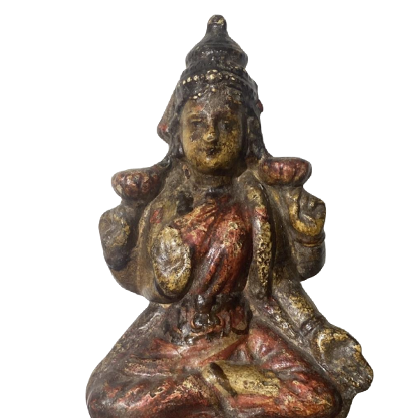 VINTAGE INDIAN HAND PAINTED TERRACOTTA FIGURINE IN LOTUS POSITION | H28CM