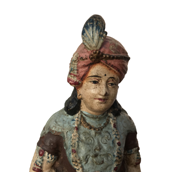 VINTAGE INDIAN HAND PAINTED TERRACOTTA FIGURINE MAN WITH TURBAN | H38CM