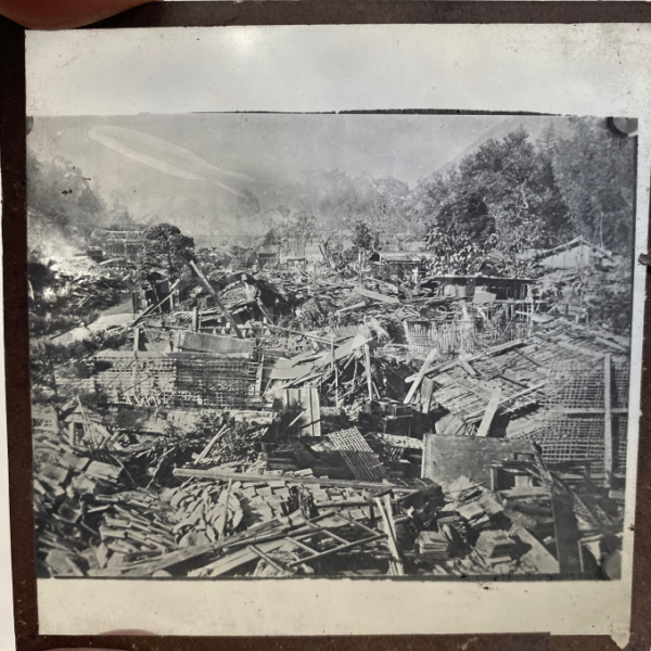Lantern Slide | Village Destruction, Unknown Location (ca 1890s)