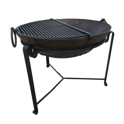 ø82CM | VINTAGE INDIAN KADAI FIRE BOWL WITH CUSTOM STAND & GRILL