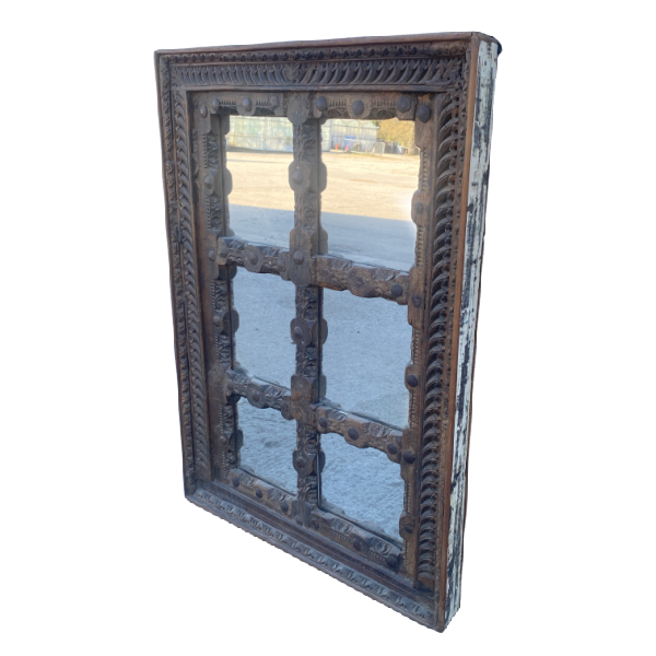 Antique Indian Jali carved window mirror