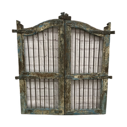 Vintage Indian Dog Gate with blue and cream patina (H115CM | W108CM)
