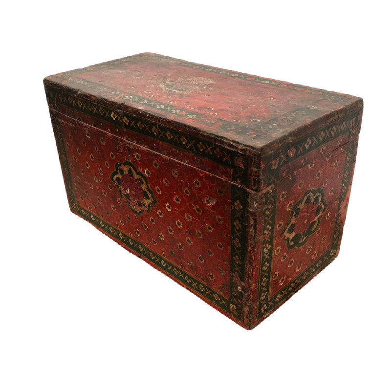 Antique Hand painted Indian box with floral motifs (W38.5cm | H24cm)
