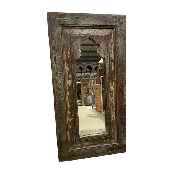 HAND PAINTED TEAK WALL MIRROR | TURQUOISE  BROWN