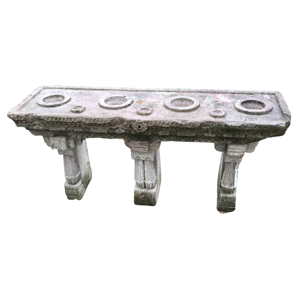 Antique Indian Carved Stone Water Table for 9 Water Pots