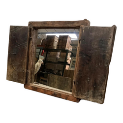 Vintage Indian Window Shutter Mirror | Brown patina (H58cm | W53cm)