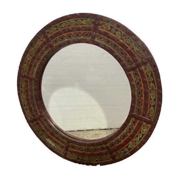 Decorative Hand Painted Metal Riveted Round Mirror
