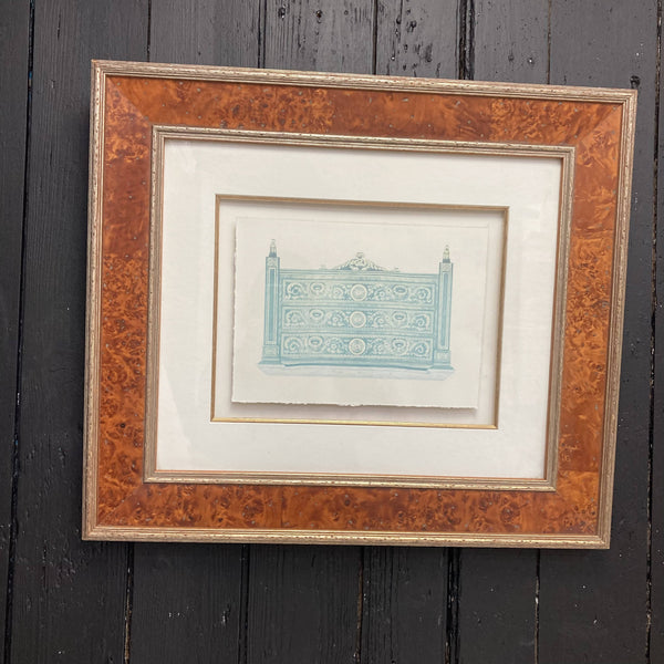 French Style Bed Watercolour in Wood/Gilt Frame
